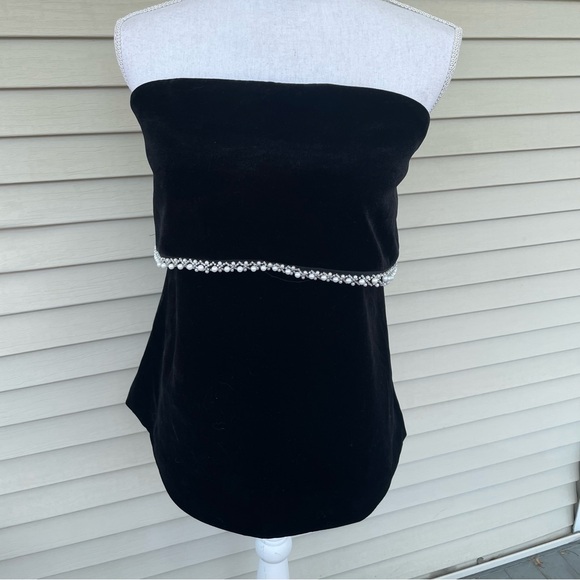HYACINTH HOUSE Velvet & Pearl Trim Strapless Valerie Top in Black Size XXL (NWT) - Picture 2 of 9